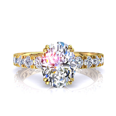 Anello solitario con diamante ovale e diamante rotondo da 1.50 carati Valentina I / SI / Oro giallo 18 carati