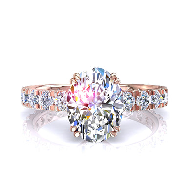 Anello solitario con diamante ovale e diamante rotondo da 1.50 carati Valentina I / SI / Oro rosa 18 carati