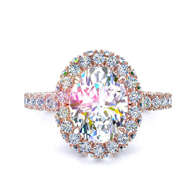Bague Viviane solitaire diamant ovale et diamants ronds 1.50 carat I / SI / Or Rose 18 carats