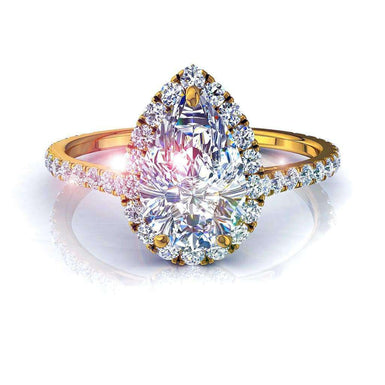 Bague de mariage diamant poire et diamants ronds 0.70 carat Camogli I / SI / Or Jaune 18 carats