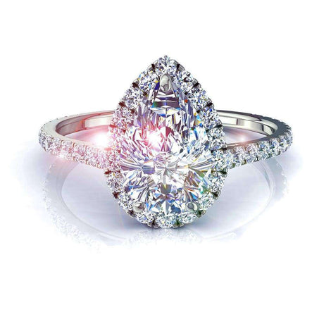Anello di fidanzamento con diamante a pera in oro bianco 0.90 carati Camogli