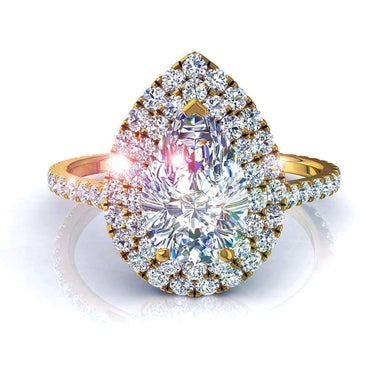 Bague Antoinette solitaire diamant poire et diamants ronds 0.90 carat I / SI / Or Jaune 18 carats