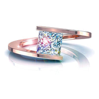Solitaire diamant princesse 0.40 carat or rose Arabella