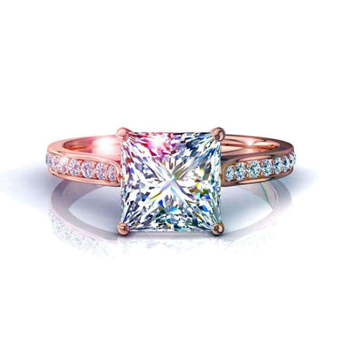 Ganna anello solitario principessa con diamanti e diamanti rotondi 0.50 carati I / SI / Oro rosa 18 carati