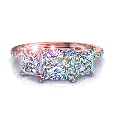 Solitaire Azaria bague diamant princesse et diamants ronds 1.10 carat I / SI / Or Rose 18 carats