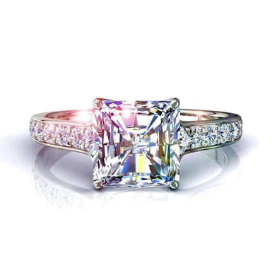 Solitaire Cindirella bague diamant radiant et diamants ronds 0.60 carat I / SI / Platine