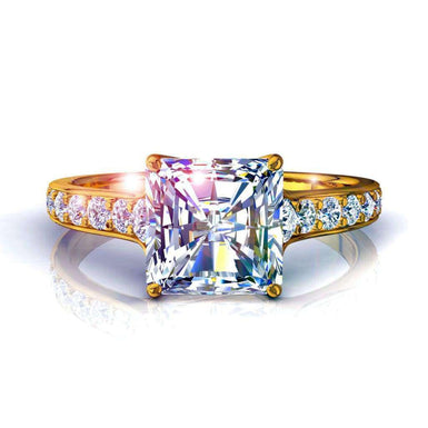 Solitaire Cindirella bague diamant radiant et diamants ronds 0.60 carat I / SI / Or Jaune 18 carats