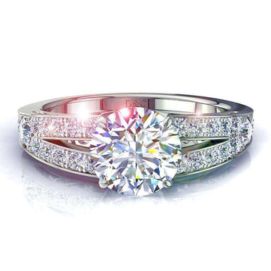 Anello di fidanzamento con diamante tondo da 0.90 carati Rapallo I / SI / Oro bianco 18 carati