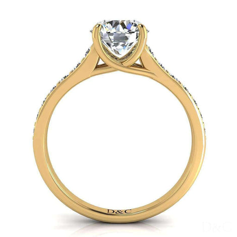 Cindirella Anello di fidanzamento con diamante tondo da 0.90 carati in oro giallo