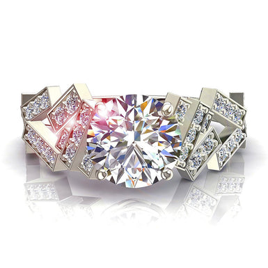 Bague de fiançailles diamant rond 0.92 carat Gina I / SI / Or Blanc 18 carats