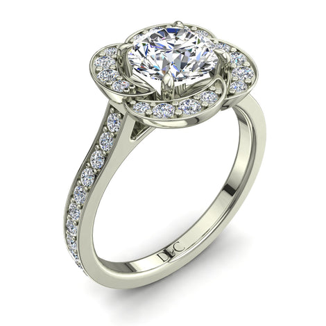 Bague de mariage diamant rond 1.10 carat or blanc Vittoria
