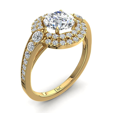 Bague de fiançailles diamant rond 1.00 carat or jaune Aurora