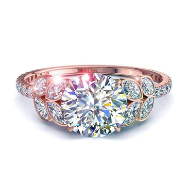 Bague Angela solitaire diamant rond et diamants marquises 1.00 carat I / SI / Or Rose 18 carats