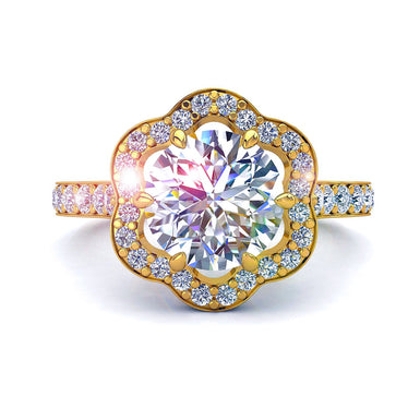 Bague de fiançailles diamant rond 1.05 carat Lily I / SI / Or Jaune 18 carats