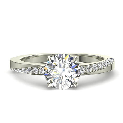 Anello di fidanzamento Andrea con diamante tondo da 1.10 carati in oro bianco