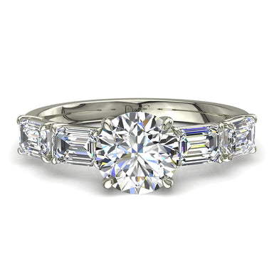 Anello solitario Dora diamante tondo e diamanti Smeraldo 1.10 carati I / SI / Oro bianco 18 carati