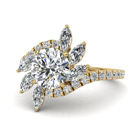 Bague de fiançailles diamant rond 1.40 carat or jaune Lisette