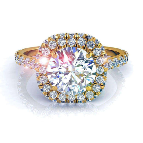 Bague de fiançailles diamant rond 1.40 carat or jaune Margueritta