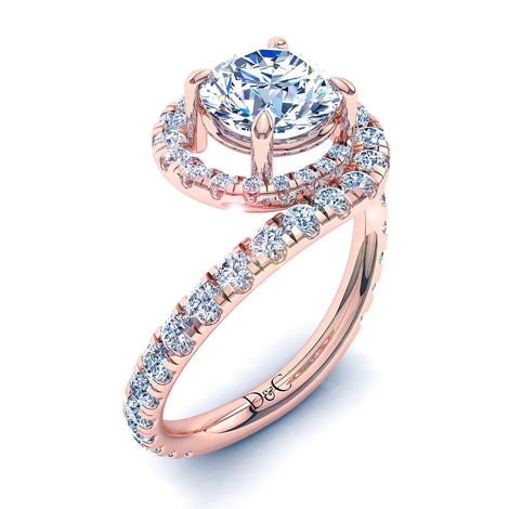 Bague de fiançailles diamant rond 1.50 carat or rose Elena
