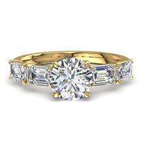 Bague de fiançailles diamant rond 1.60 carat or jaune Dora