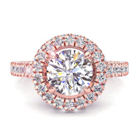 Bague de fiançailles diamant rond 1.60 carat or rose Viviane