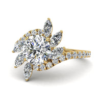 Bague de fiançailles diamant rond 2.10 carats or jaune Lisette