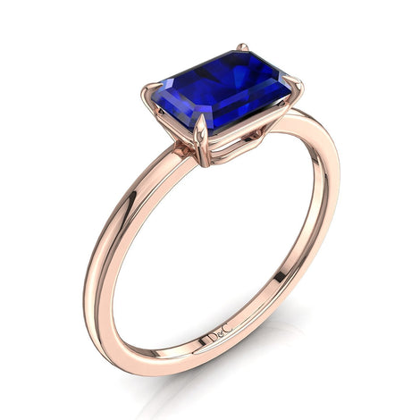 Bella anello di fidanzamento con zaffiro smeraldo da 1.10 carati in oro rosa