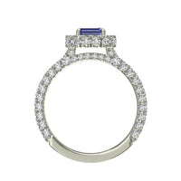 Anello di fidanzamento smeraldo zaffiro e diamanti tondi 2.20 carati oro bianco Viviane