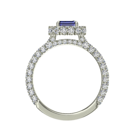 Anello di fidanzamento smeraldo zaffiro e diamanti tondi 2.20 carati oro bianco Viviane