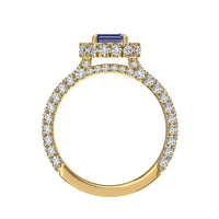 Anello di fidanzamento smeraldo zaffiro e diamanti tondi 3.00 carati oro giallo Viviane