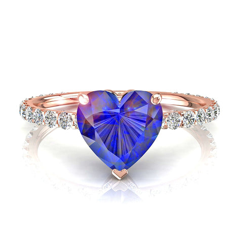 Anello cuore zaffiro e diamanti tondi San Valentino in oro rosa 0.80 carati