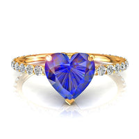 Bague de fiançailles saphir coeur et diamants ronds 1.50 carat or jaune Valentine