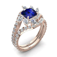 Lisette anello di fidanzamento con zaffiro cushion e diamante marquise oro rosa 2.00 carati