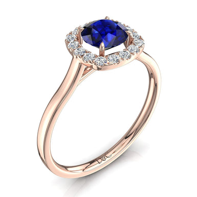 Capri cushion sapphire and round diamonds 0.60 carat ring