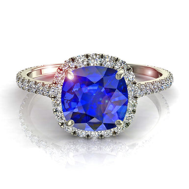 单石垫形蓝宝石和圆形钻石 0.80 克拉 Camogli A / SI / 18 克拉白金