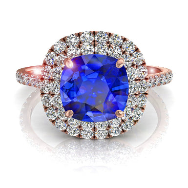 Bague de fiançailles saphir coussin et diamants ronds 1.50 carat Antoinette A / SI / Or Rose 18 carats