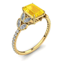 Bague de fiançailles saphir jaune Émeraude et diamants marquises 1.60 carat or jaune Angela