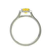 Bague de fiançailles saphir jaune Émeraude et diamants ronds 0.60 carat or blanc Capri