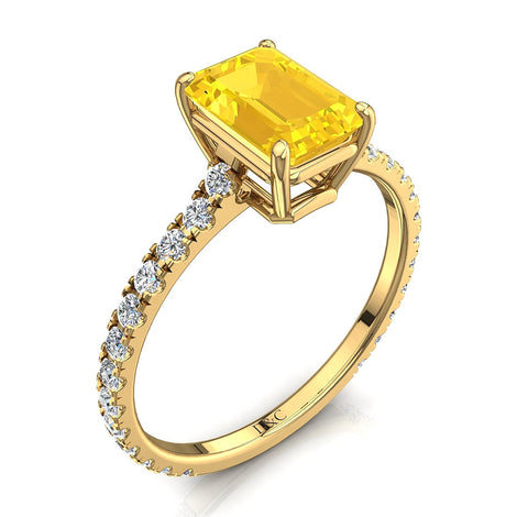 Solitario Smeraldo zaffiro giallo e diamanti tondi Jenny oro giallo 0.60 carati
