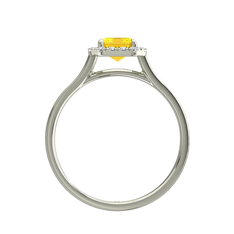 Solitaire saphir jaune Émeraude et diamants ronds 0.90 carat or blanc Capri