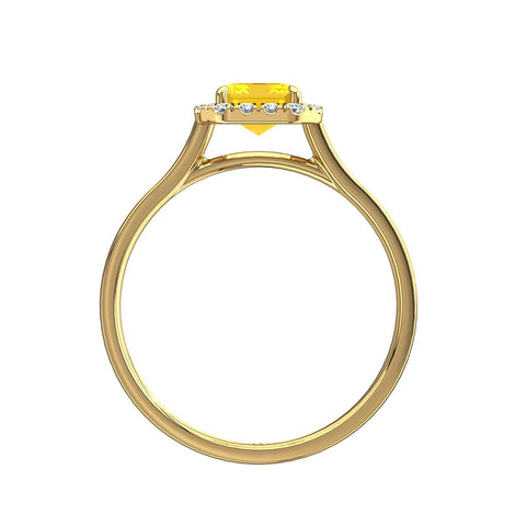 Solitario zaffiro giallo smeraldo e diamanti tondi Capri in oro giallo 1.40 carati