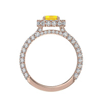 Solitario zaffiro giallo smeraldo e diamanti tondi Viviane in oro rosa 1.70 carati