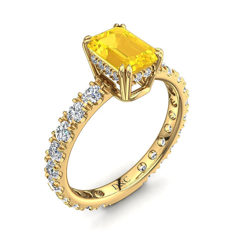 Anello di fidanzamento con zaffiro giallo Smeraldo e diamanti tondi Valentina oro giallo 2.00 carati