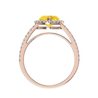 Anello di fidanzamento cuore zaffiro giallo e diamanti tondi Genova oro rosa 1.10 carati