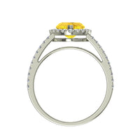 Bague de fiançailles saphir jaune coeur et diamants ronds 1.60 carat or blanc Genova