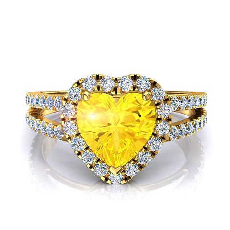 Solitaire saphir jaune coeur et diamants ronds 1.60 carat or jaune Genova