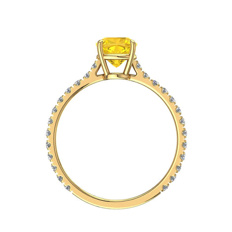 Anello di fidanzamento cuscino zaffiro giallo e diamanti tondi Jenny in oro giallo 1.80 carati