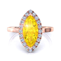Bague de fiançailles saphir jaune marquise et diamants ronds 0.70 carat or rose Capri