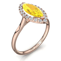 Bague saphir jaune marquise et diamants ronds 0.90 carat or rose Capri