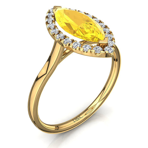 Solitario zaffiro marquise giallo e diamanti tondi Capri in oro giallo 1.40 carati